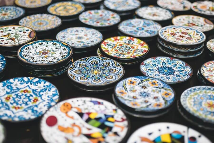 Colorful plates on a table