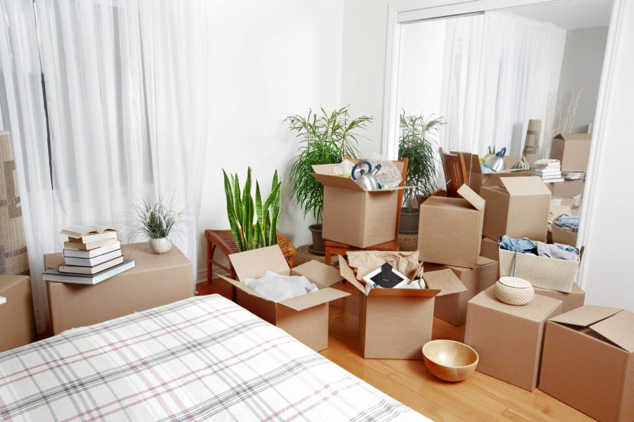 A household packed in boxes before long-distance moving