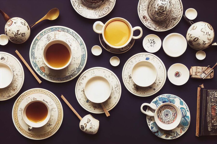 Vintage tea cups on a table  