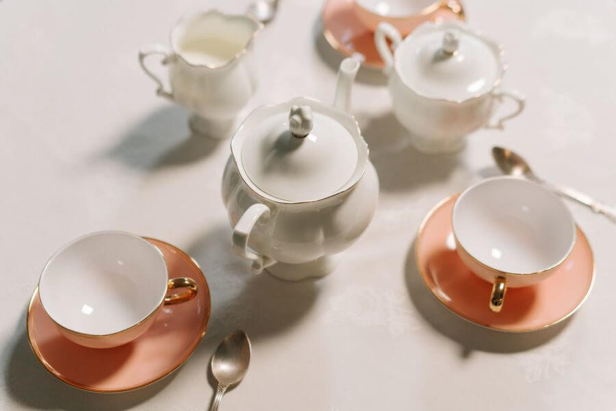 China tea set on a white surface