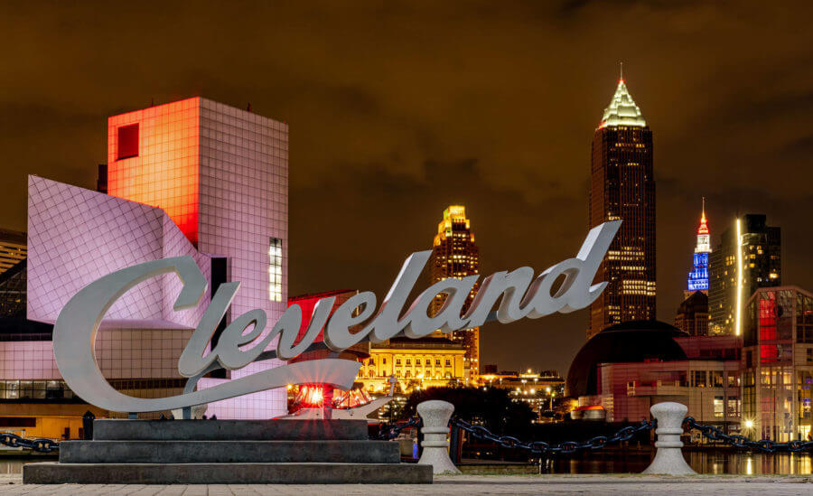 a view of Cleveland's Rock and Roll Hall of Fame