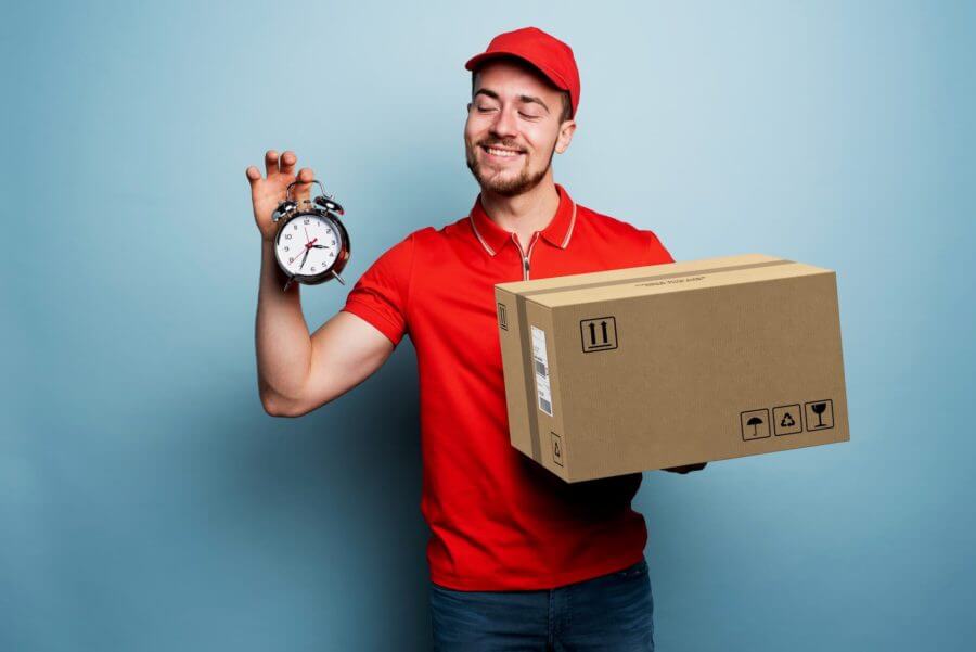 Mover holding a box and clock