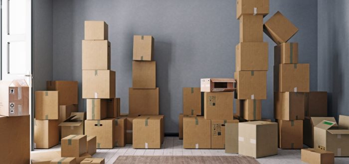 Boxes piled up before cross-country moving