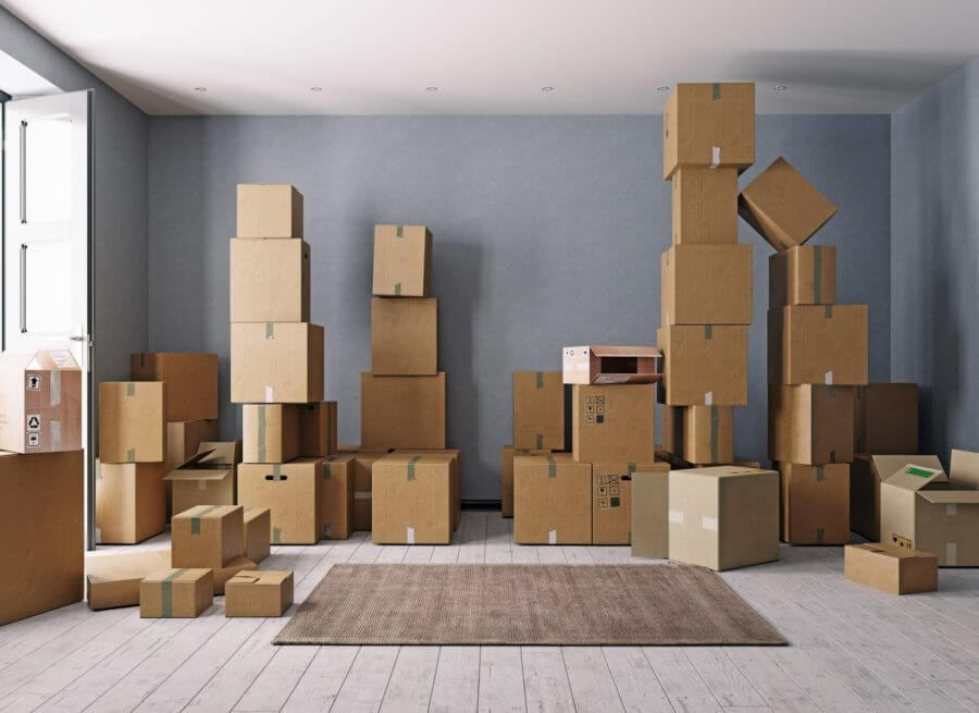 Boxes piled up before cross-country moving 