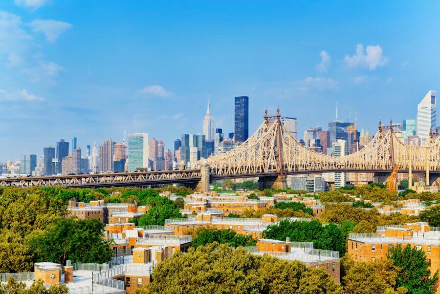 Scenic view of the Queensboro Bridge connecting to Queens.