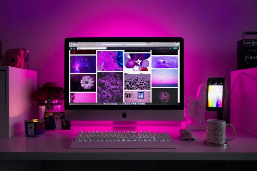 Photo of a computer monitor with purple background