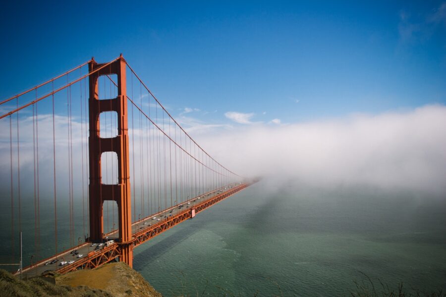 Fog covering the Golden Gate Bridge