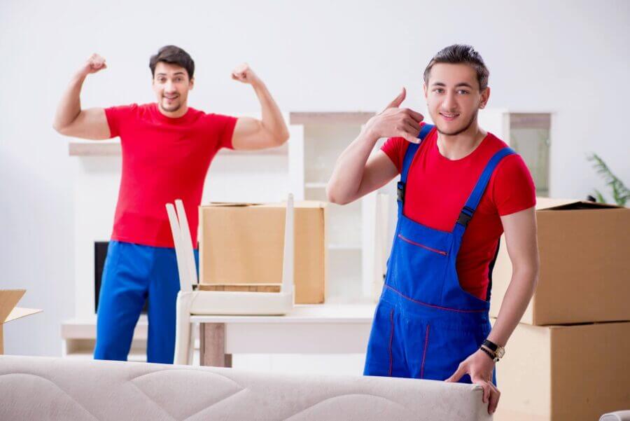 Two cross-country movers dealing with customers' belongings