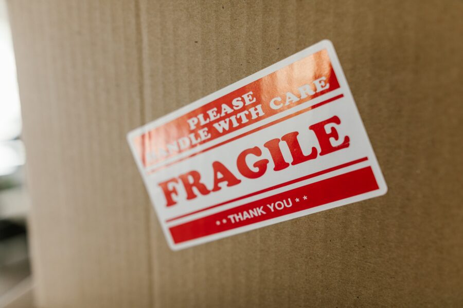 'Fragile' sign on a box
