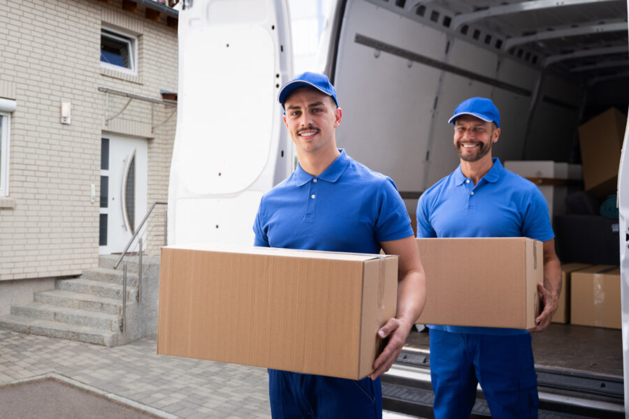 Long-distance movers carrying boxes