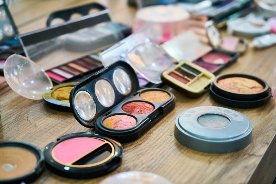 Different makeup products on a table