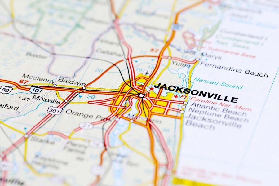  A map with Jacksonville in focus