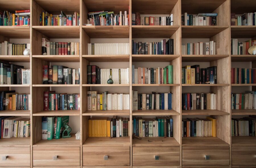 Large bookshelf with lots of books