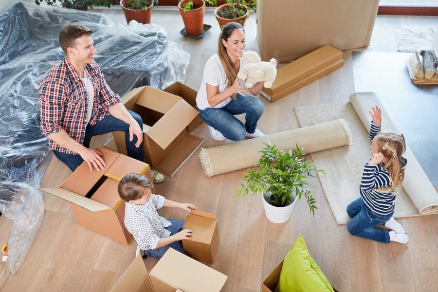 A family packing before relocation