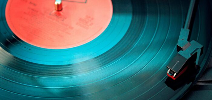 A record playing on a turntable