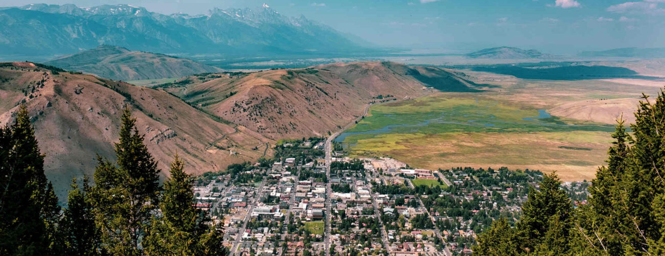 An aerial view of Jackson, Wyoming