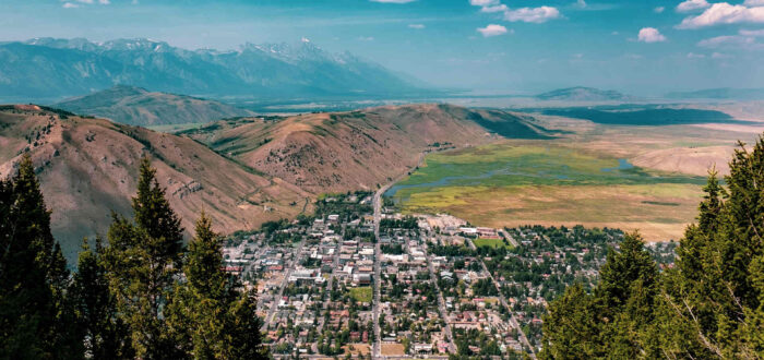 An aerial view of Jackson, Wyoming