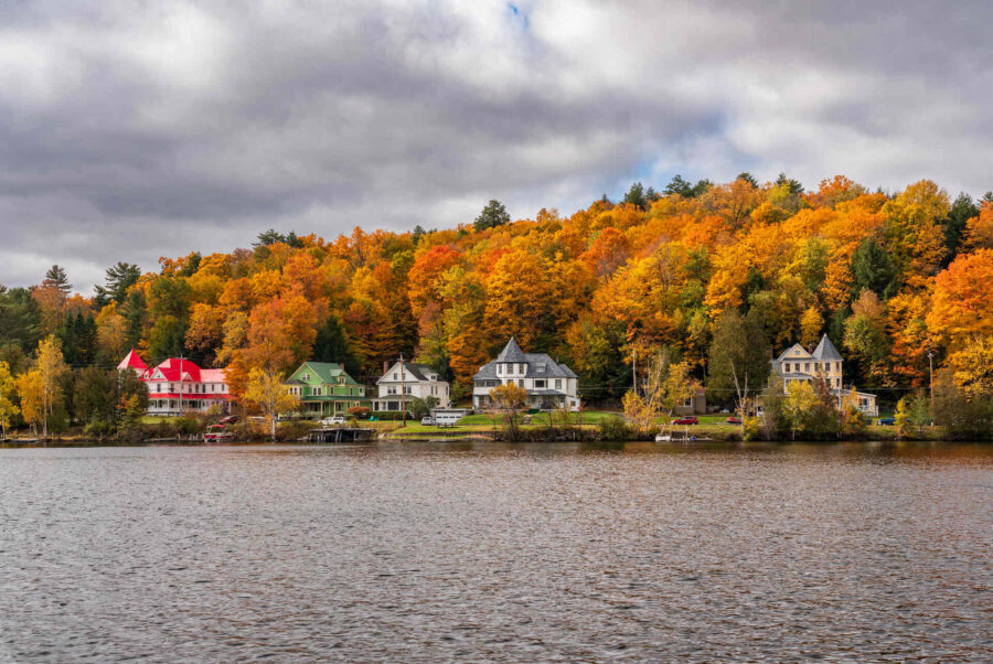  Large homes along the lakeside at Lake Flower, Saranac Lake, New York