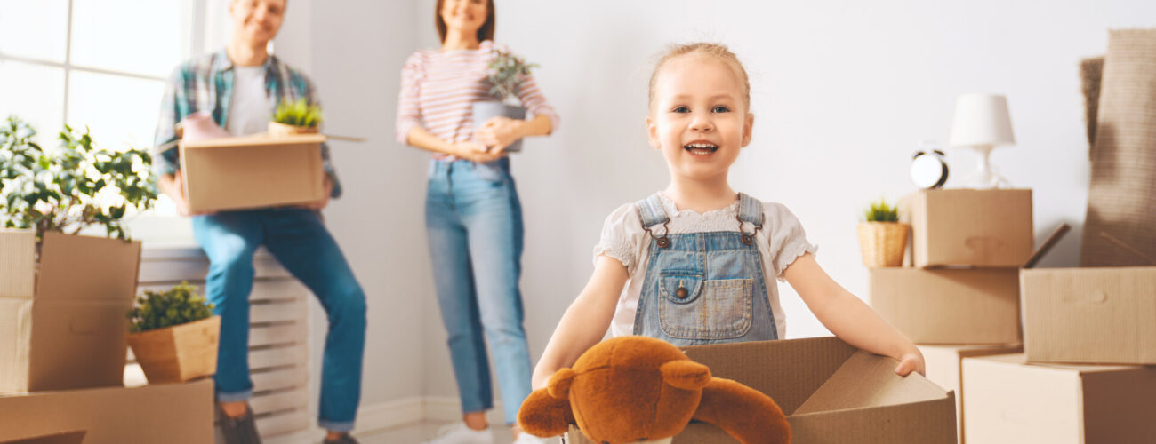 A happy family packing together