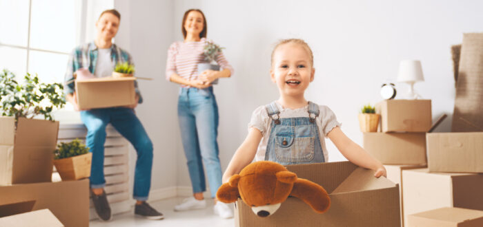 A happy family packing together