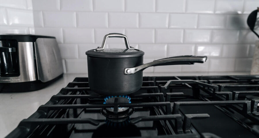 A pot on a gas stove