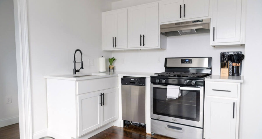 An oven in a small kitchen