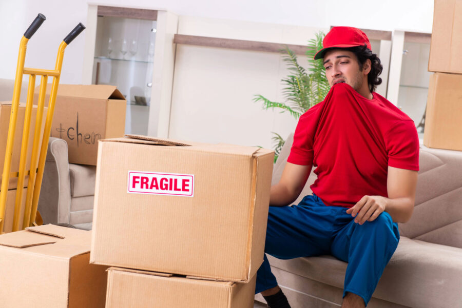 Mover with a box labelled fragile