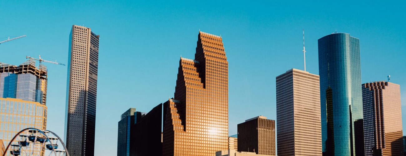 White and blue modern high-rise building architecture.